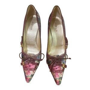 Etro Fiore Floral Velvet Pumps With Leather Trim 38.5 US 7.5